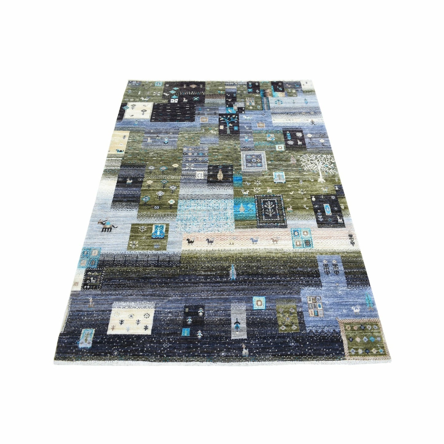 4'X5'10" Gray Hand Knotted Afghan Kashkuli Gabbeh Hand Spun Wool Rug