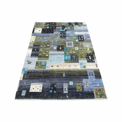 4'X5'10" Gray Hand Knotted Afghan Kashkuli Gabbeh Hand Spun Wool Rug