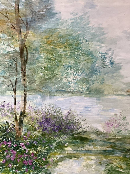 Richard Nahmias (French) Oil Painting Landscape W/ Flowers & River Original Art