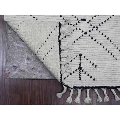 3'X12'8" White Geometric Moroccan Weave Soft Wool Hand Knotted Runner Rug