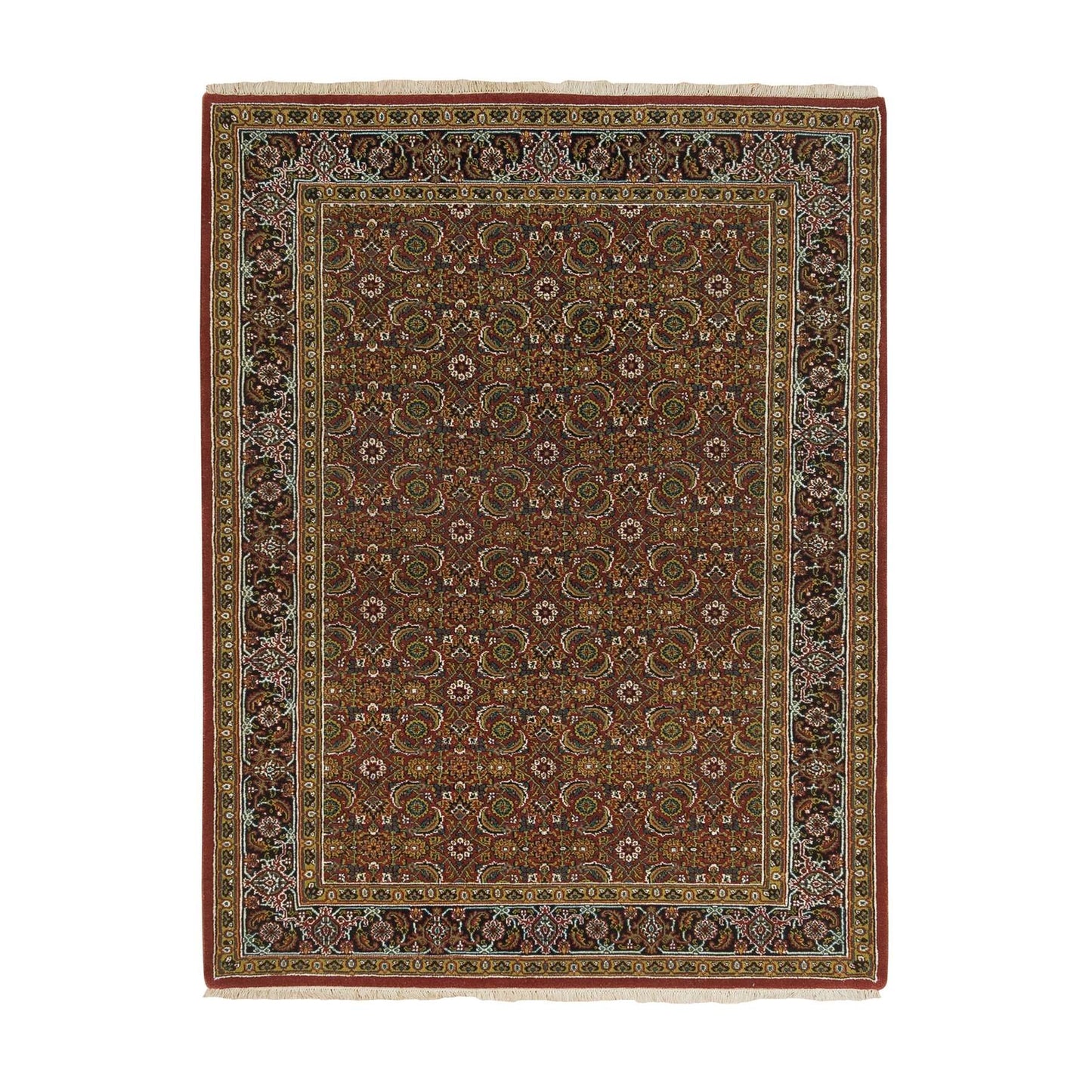 4'3"X6'2" Red Herrita Design, Hand Knotted, 250 Kpsi Wool/Silk Rug