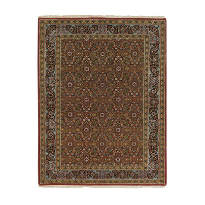 4'3"X6'2" Red Herrita Design, Hand Knotted, 250 Kpsi Wool/Silk Rug