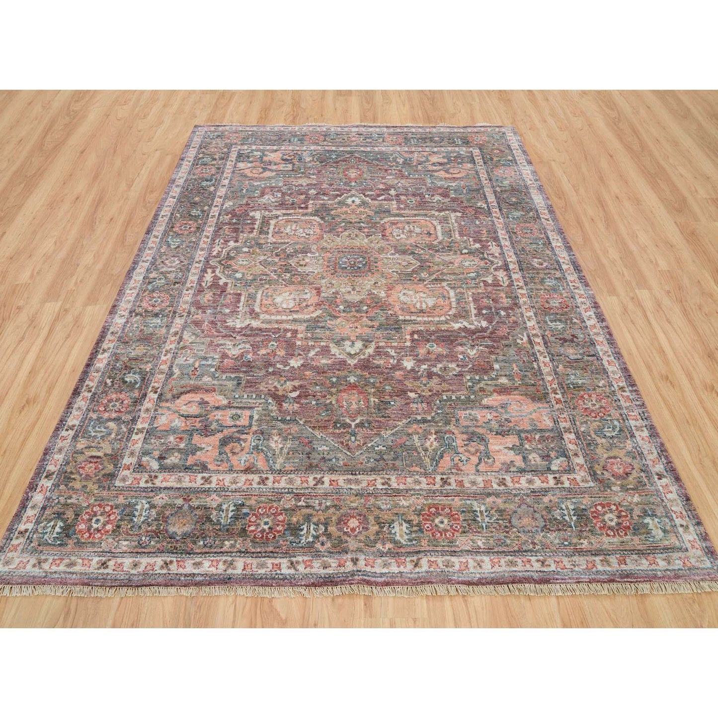 7'10"X10' Rosewood Red Hand Knotted Heris Revival Soft Wool Oriental Rug