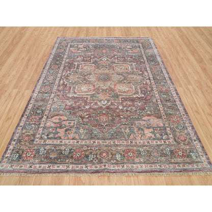 7'10"X10' Rosewood Red Hand Knotted Heris Revival Soft Wool Oriental Rug