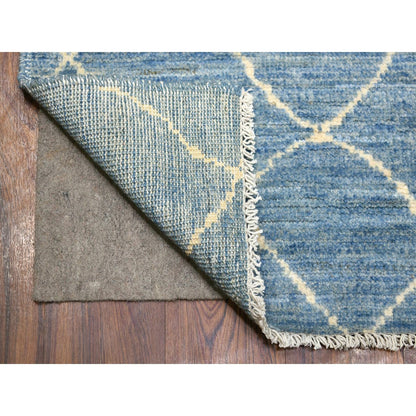 2'6"X11'2" Denim Blue Hand Knotted Moroccan Berber Pure Wool Rug
