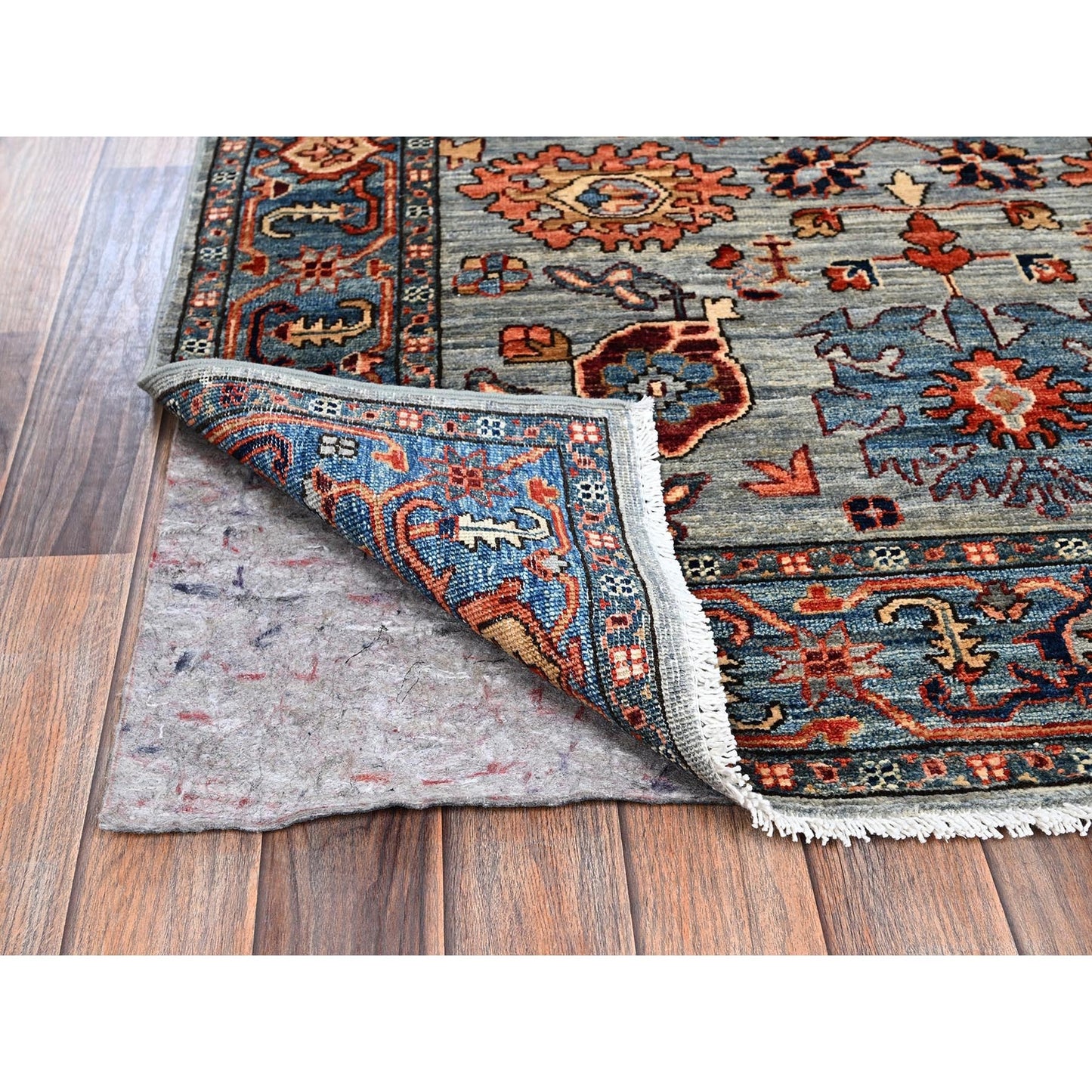 4'1"X11'9" Agate Gray Heris All Over Design Hand Knotted Wool Runner Rug