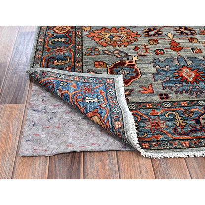 4'1"X11'9" Agate Gray Heris All Over Design Hand Knotted Wool Runner Rug