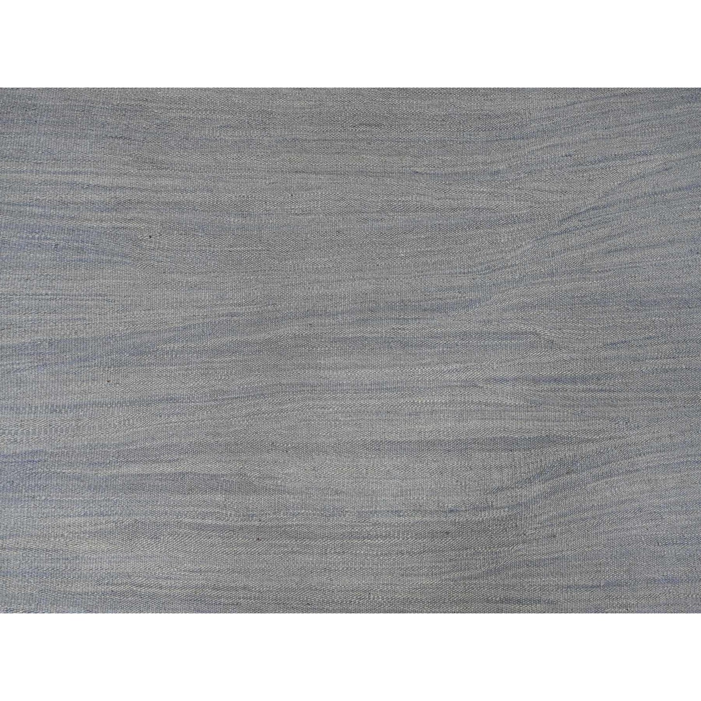 9'1"X12' Beau Blue Flat Weave Solid Design Hand Woven Hand Spun Wool Rug
