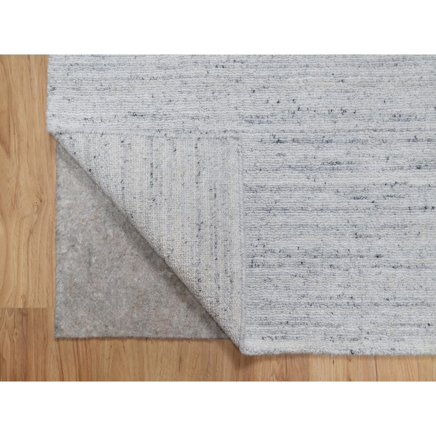 2'7"x8' Cloud Gray Modern Striae Design Pure Wool Hand Loomed Runner Rug