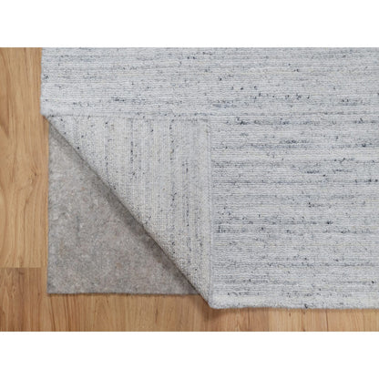 2'7"x8' Cloud Gray Modern Striae Design Pure Wool Hand Loomed Runner Rug