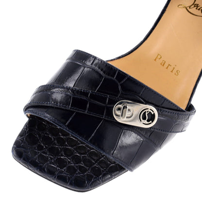 Christian Louboutin Women'S Lock Art Heeled Mules Crocodile Embossed Leather 55