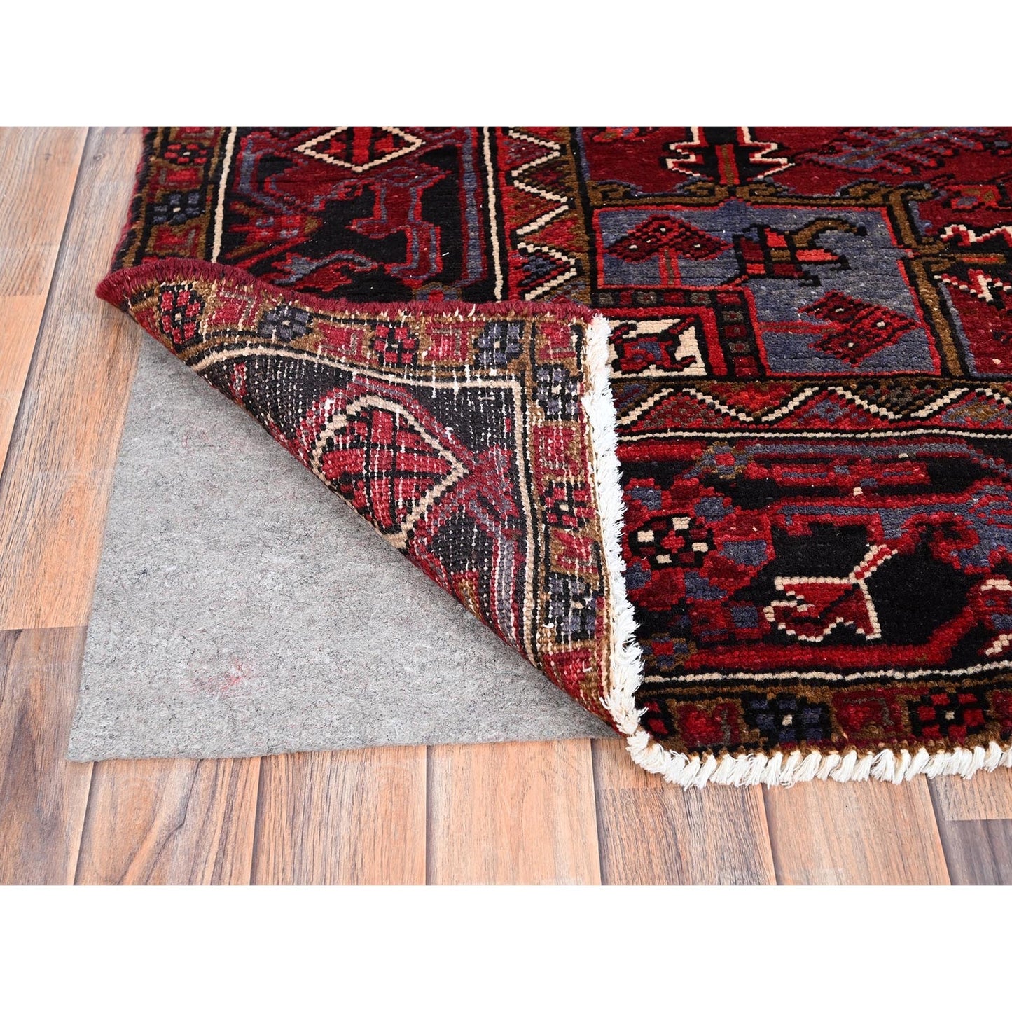 8'X11' Rufous Red Semi Antique Heris Hand Knotted Pure Wool Oriental Rug