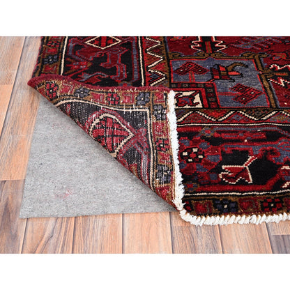8'X11' Rufous Red Semi Antique Heris Hand Knotted Pure Wool Oriental Rug