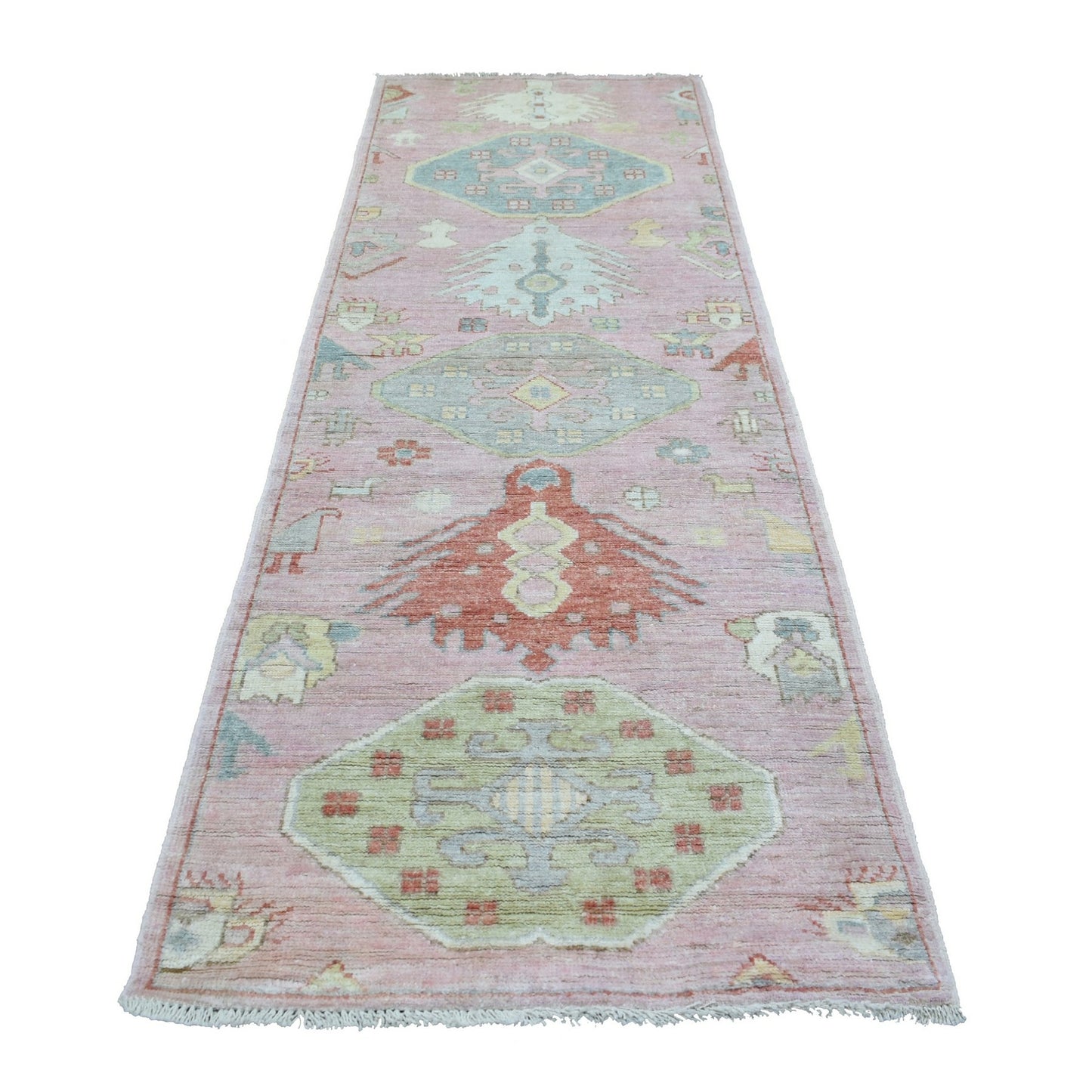 3'4"X9'9" Anatolian Village Wool Hand Knotted Pink Wide Runner Rug