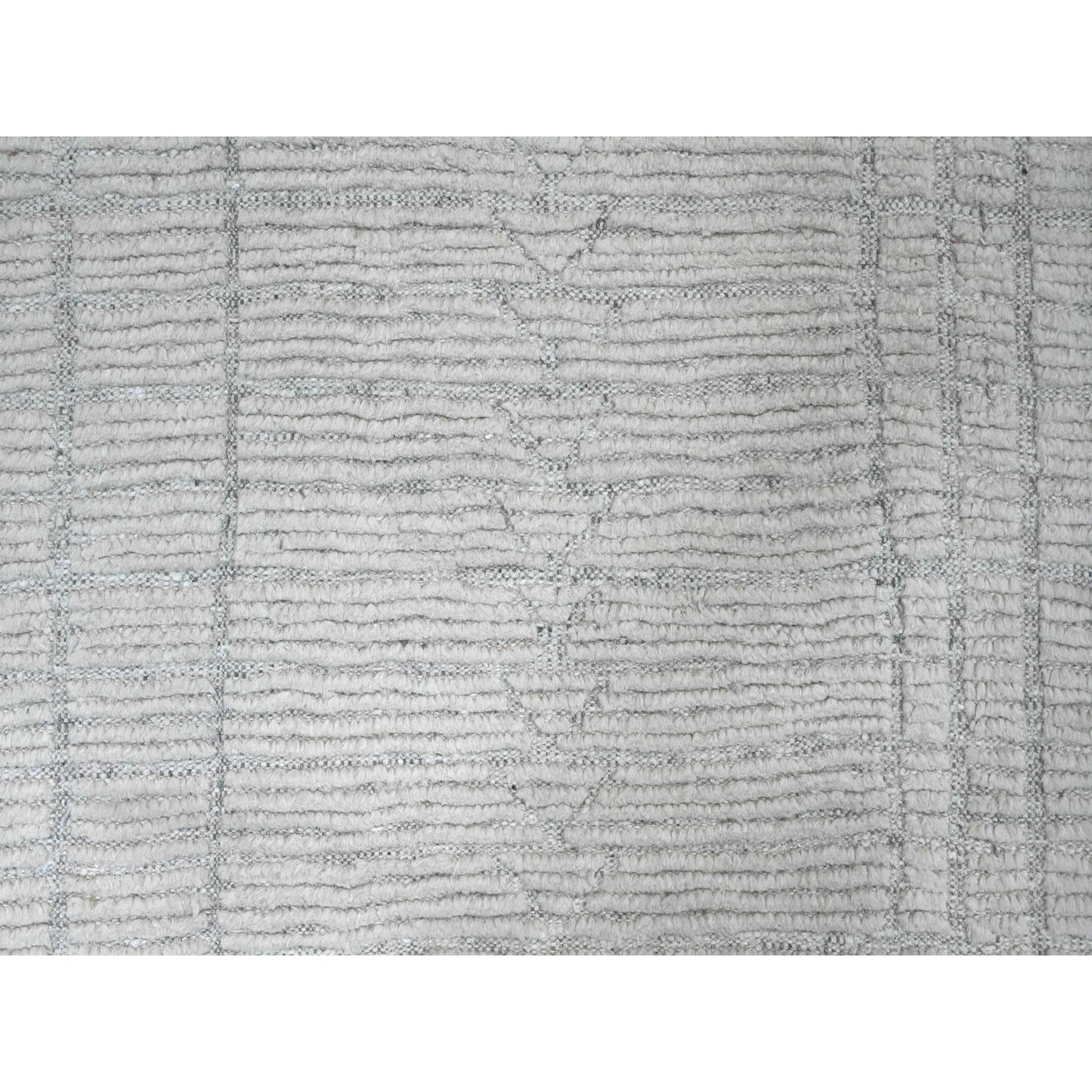 8'10"X12'2" White Moroccan Weave Line Design Hand Knotted Soft Wool Rug