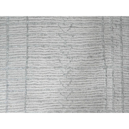 8'10"X12'2" White Moroccan Weave Line Design Hand Knotted Soft Wool Rug
