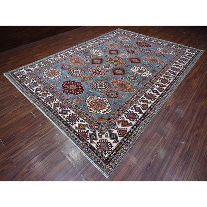 9'x12'5" Normandy Gray Hand Knotted Super Kazak Tribal Wool Oriental Rug