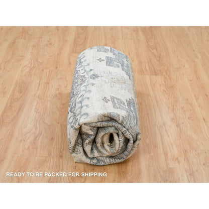 9'8"X10' Winter White Hand Knotted Viss Design Wool Square Oriental Rug