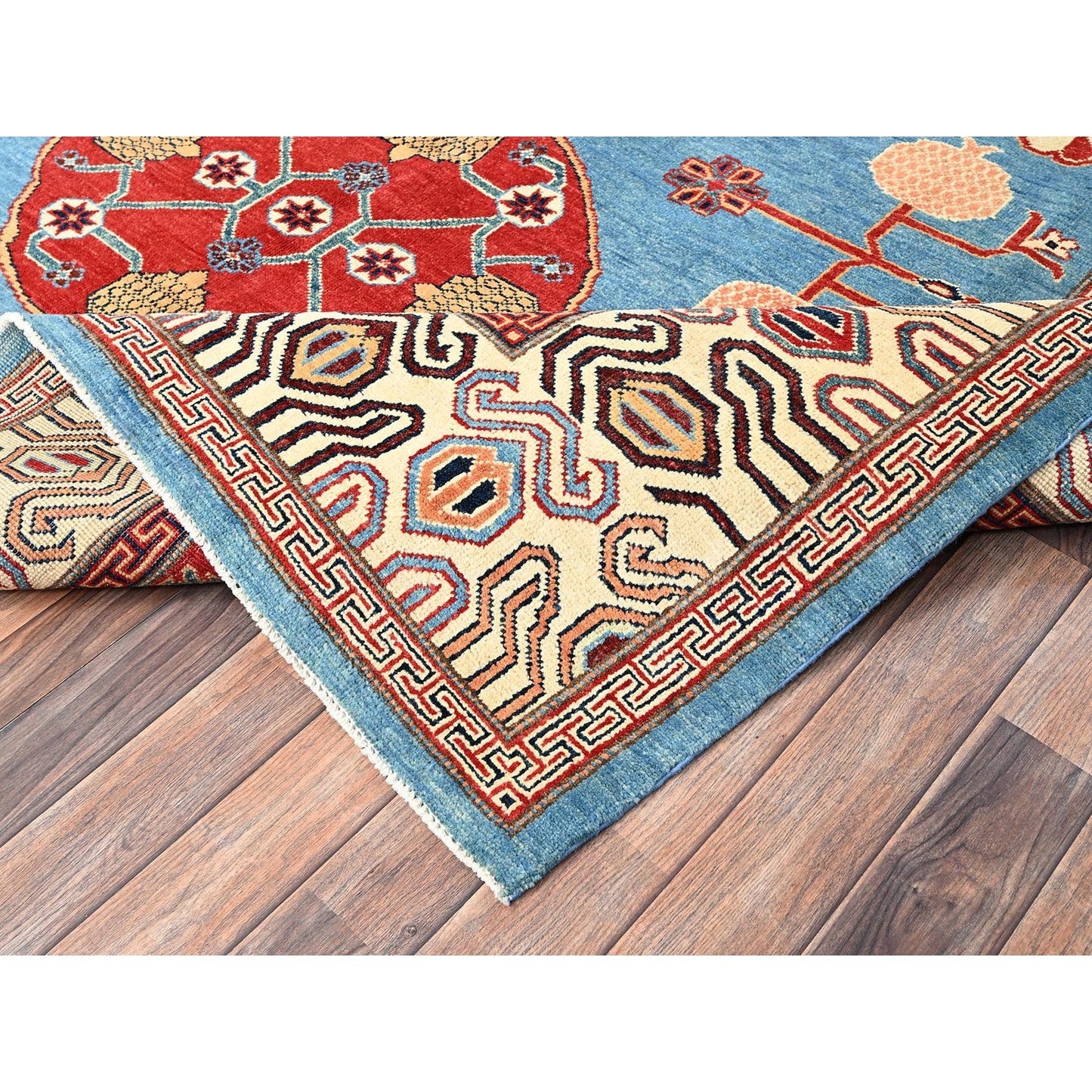 8'X9'9" Fjord Blue Afghan Special Kazak Pure Wool Hand Knotted Oriental Rug