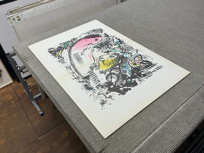 Marc Chagall Reverie " Lithograph Modernism Black & White Pink Ye