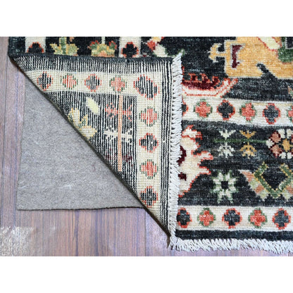 6'7"X9'5" Black Afghan Angora Oushak Pop Of Color Wool Hand Knotted Rug