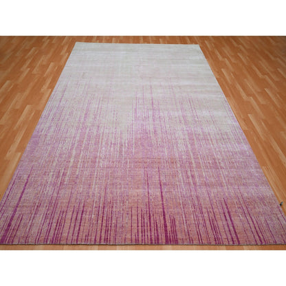 8'1"X10'4" Shades Of Pink Vertical Ombre Design Wool Hand Knotted Rug