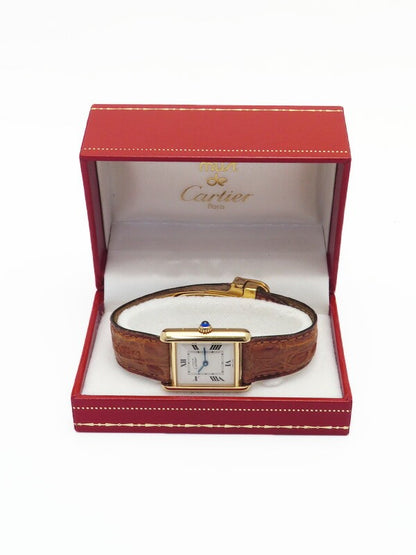 Cartier Mast Tank Vermeil Sm W1013654 White Ladies Used Watch #61023