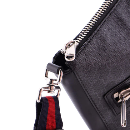 Gucci Web Strap Front Zip Messenger Bag Gg Coated Canvas Medium