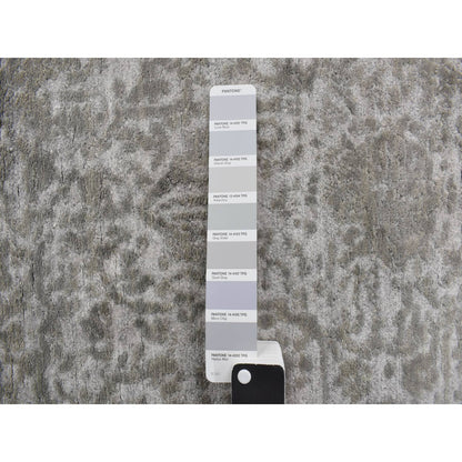 2'7"X6' Gray Hand Knotted Broken Wool And Silk Zoroastrian Design Rug
