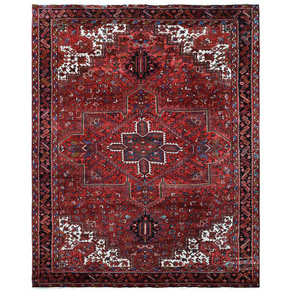 8'9"X10'4" Ruby Red Vintage Zoroastrian Heris 100% Wool Hand Knotted Rug