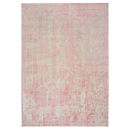 10'X14' Rose Pink Wool And Art Silk Jacquard Hand Loomed Rug