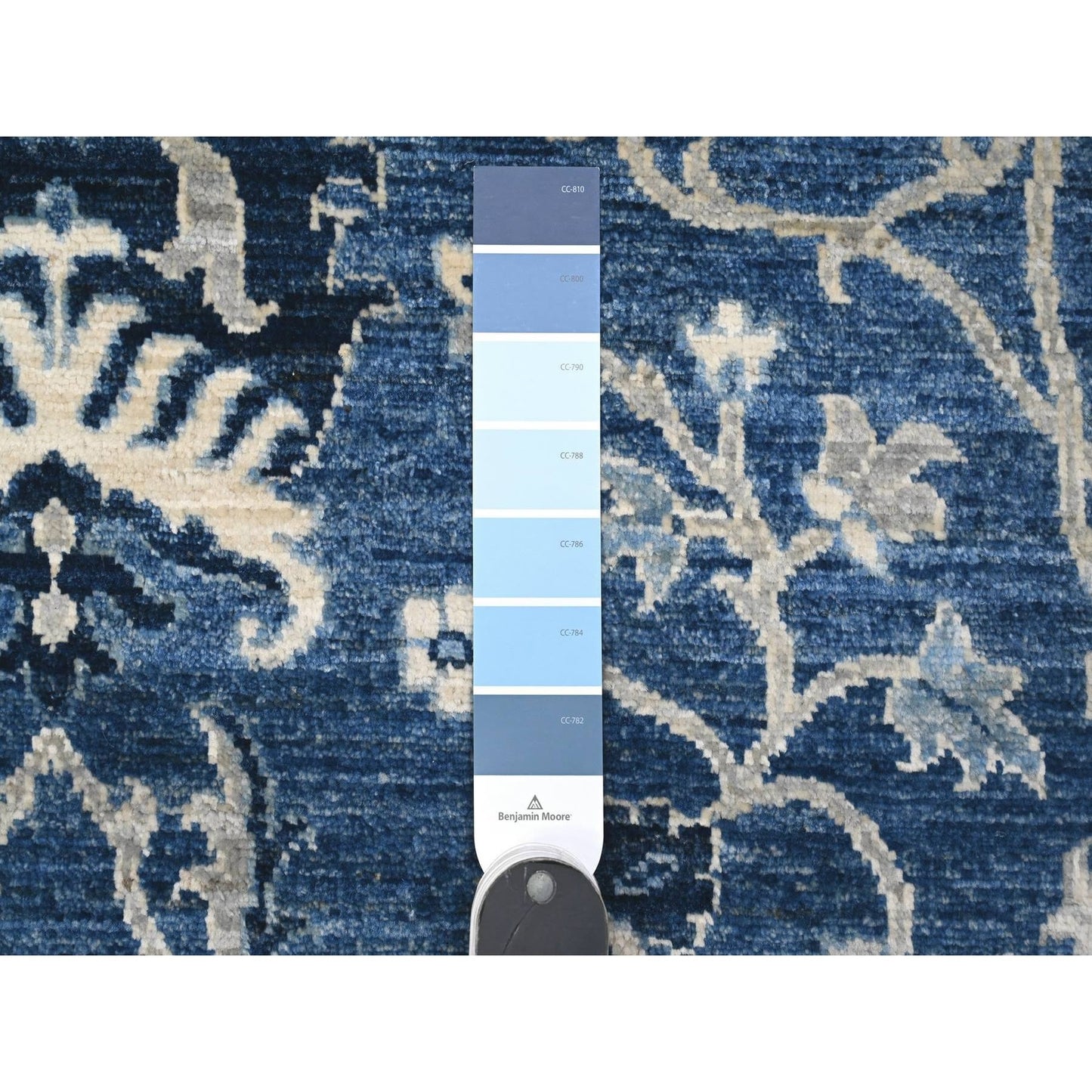 6'X8'10" Jeans Blue Hand Knotted Wool Mahal All Over Design Oriental Rug