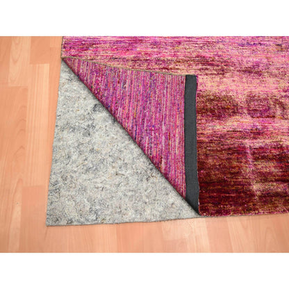 5'X6'10" Shades Of Pink Abrash Design Sari Silk Plain Hand Knotted Rug