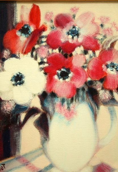 Helene Pichot "4 Rouges, 1 Blanche" Original Oil Painting On Canvas 27X22Cm