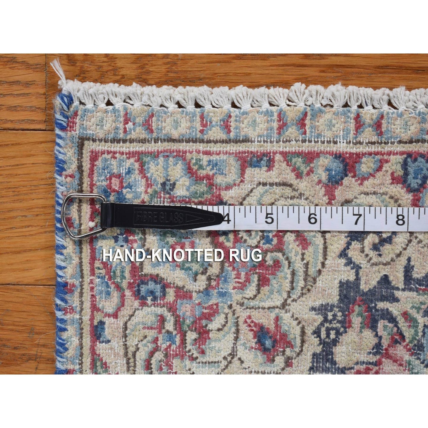 Blue Karman Hand Worn Wool Square Old Rug 1'8"x1'8".