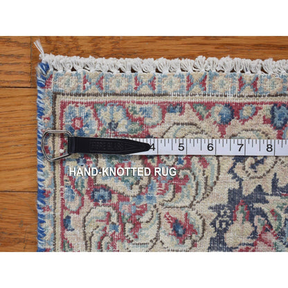 Blue Karman Hand Worn Wool Square Old Rug 1'8"x1'8".