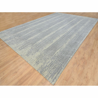 Rug 12'x17'10" Gray Wool And Plant Based Silk Hand Loomed Oversized