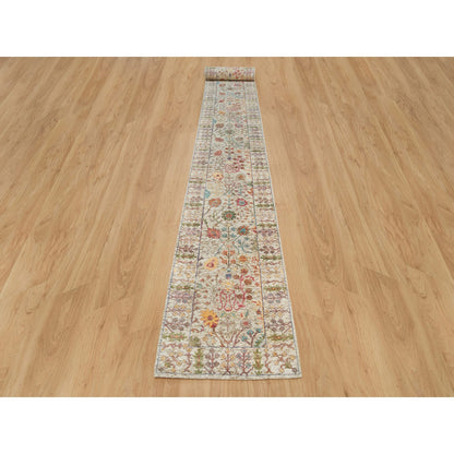 2'6"X25'10" Beige Hand Knotted Directional Silk And Wool Xl Runner Rug