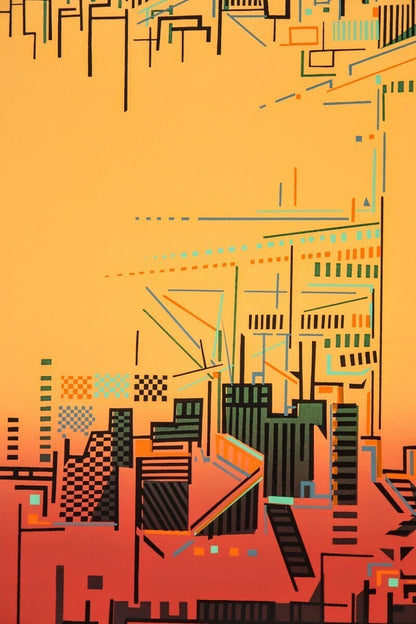 Risaburo Kimura Signed Original Serigraph Screenprint Wall St. New York Framed