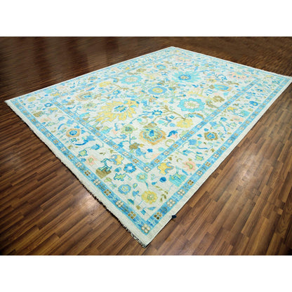 10'2"X14' Frost Ivory Hand Knotted Oushak Weave And Design Pure Wool Rug