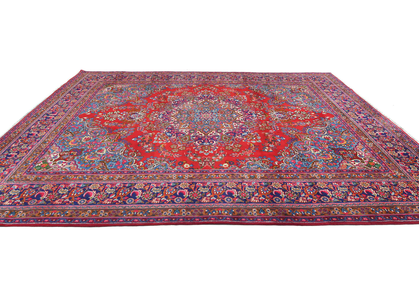 Vintage Hand-Knotted Wool Oriental Rug 10X13 Red Floral Classic Design Carpet