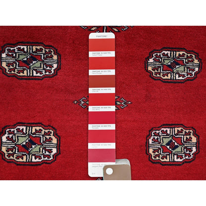 4'1"X6'3" Red Princess Bokara Tribal Medallions Soft Wool Hand Knotted Rug