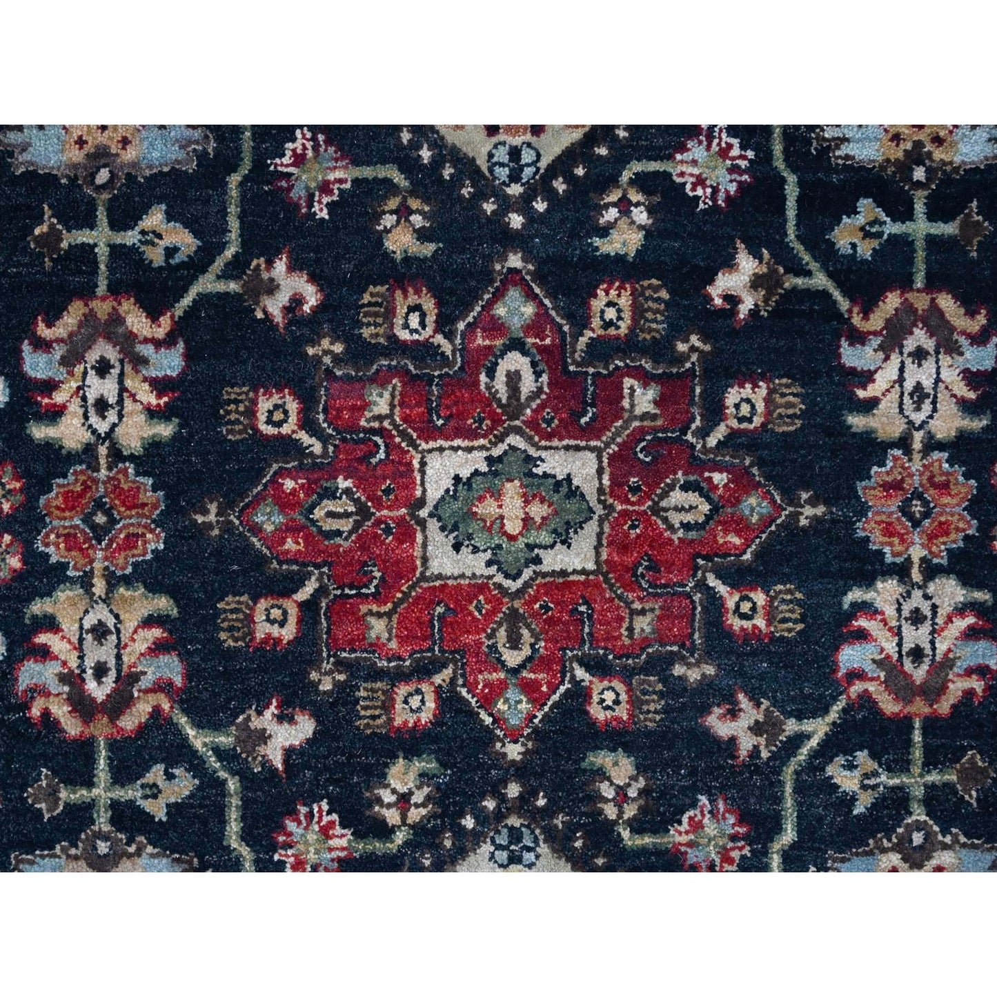 10'X10' Power Black Hand Knotted Karjihooz Design Pure Wool Round Rug
