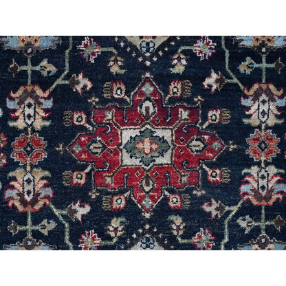 10'X10' Power Black Hand Knotted Karjihooz Design Pure Wool Round Rug