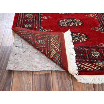 Knotted 2'7"x6'3" Red Princess Bokara Tribal Medallions Rug Soft Wool Hand