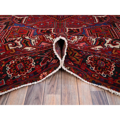 8'4"X11'3" Candy Apple Red With Salt White Corners Old Heris Oriental Rug