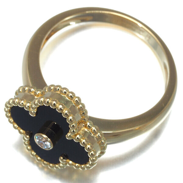 Van Cleef & Arpels Ring Vintage Alhambra Onyx Diamond Eu57 18Kyg