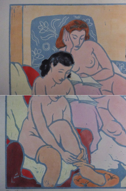 Clment Serveau 1945 Signed Color Woodcut "Moment Of Rest" Nude W/ Stamp Paris