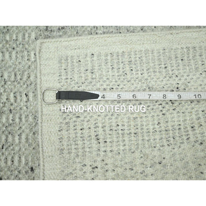 2'7"X8'1" Gray Pure Wool Rug Hand Knotted Oxidized Grass Design Runner