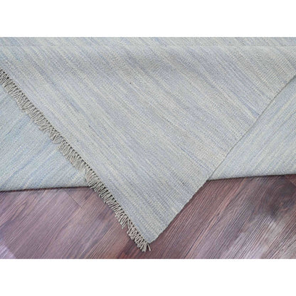 9'1"X12' Beau Blue Flat Weave Solid Design Hand Woven Hand Spun Wool Rug